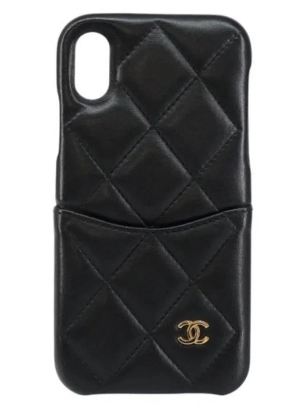 CHANEL Matelasse iPhone Case Lamb Skin Black CC Auth 145550